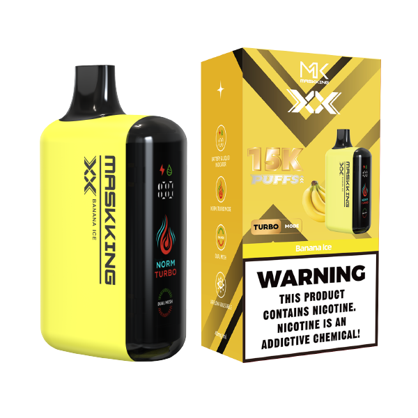 Maskking XX Banana Ice plátano hielo vapeador desechable 15,000 puffs pantalla LED USB-C – entrega a domicilio CDMX