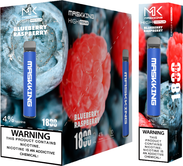 Maskking High Pro Plus Blueberry Raspberry arándano frambuesa caja 10 vapes desechables 1,800 puffs 4% nicotina – entrega a domicilio CDMX