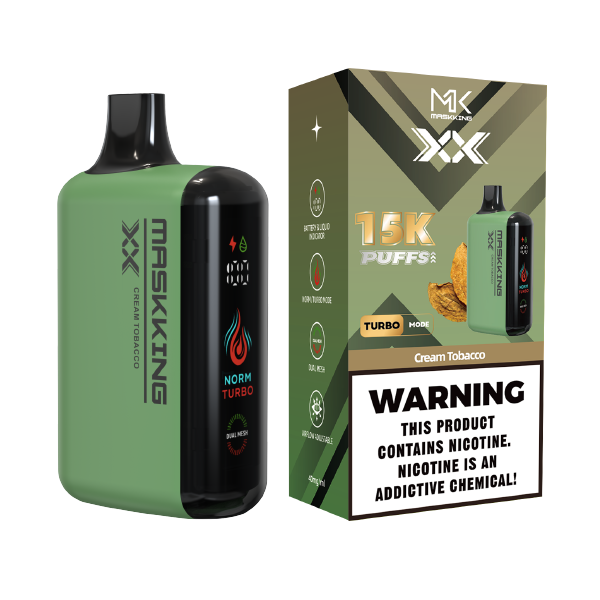 Maskking XX Cream Tobacco tabaco cremoso vapeador desechable 15,000 puffs pantalla LED USB-C – TiendasVM México