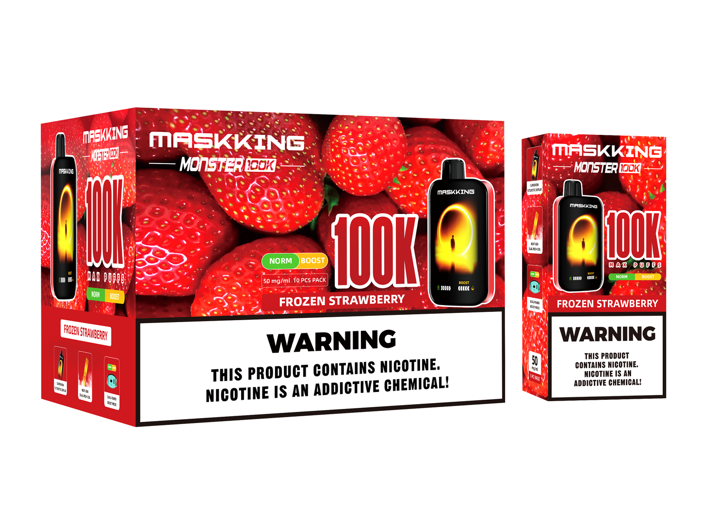 Maskking Monster 10 Pack Frozen Strawberry fresa congelada vapeador desechable 100,000 puffs recargable – caja 10 unidades México