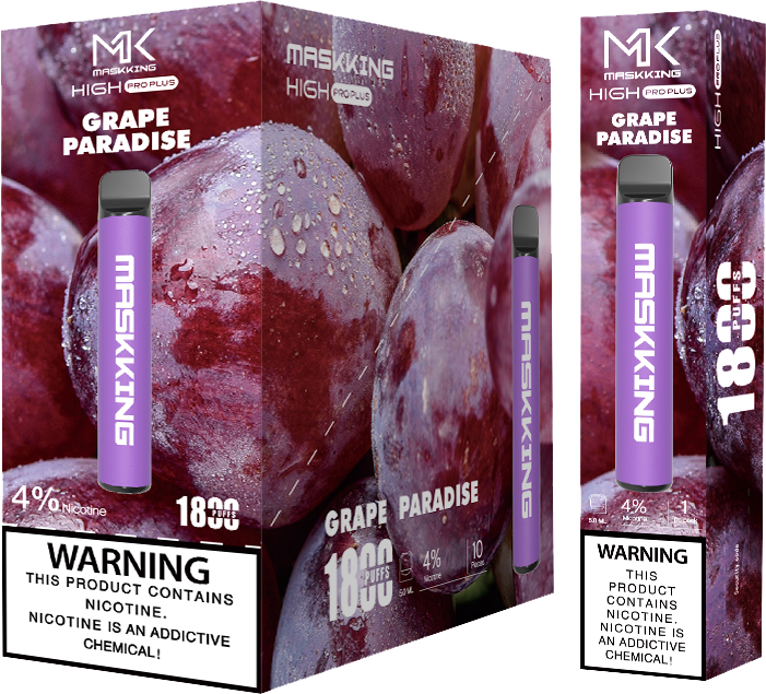Maskking High Pro Plus Grape Paradise uva paraíso caja 10 vapes desechables 1,800 puffs 4% nicotina – envío express CDMX