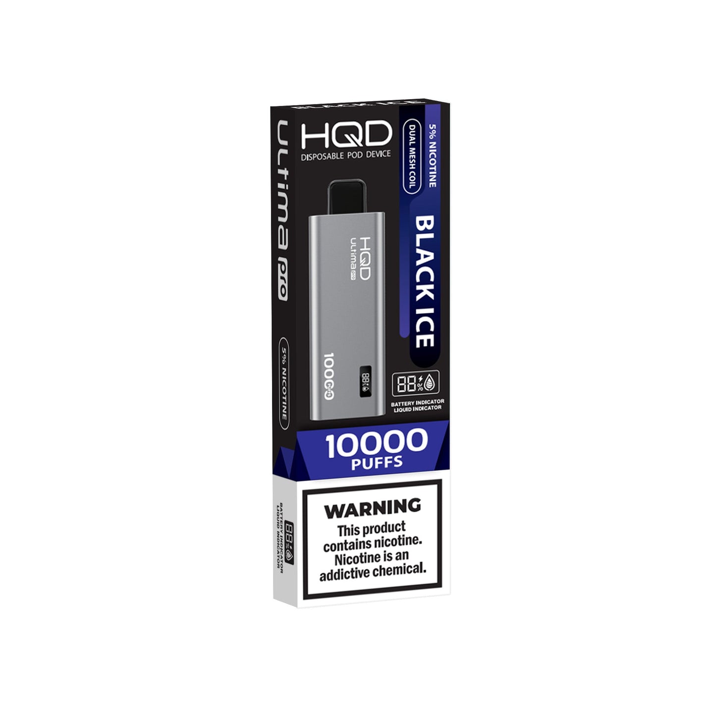 HQD Ultima Pro Black Ice vape desechable 10000 puffs dual mesh pantalla inteligente batería recargable 650mAh vape HQD original comprar vape en CDMX envío express vapes a domicilio CDMX y Área Metropolitana