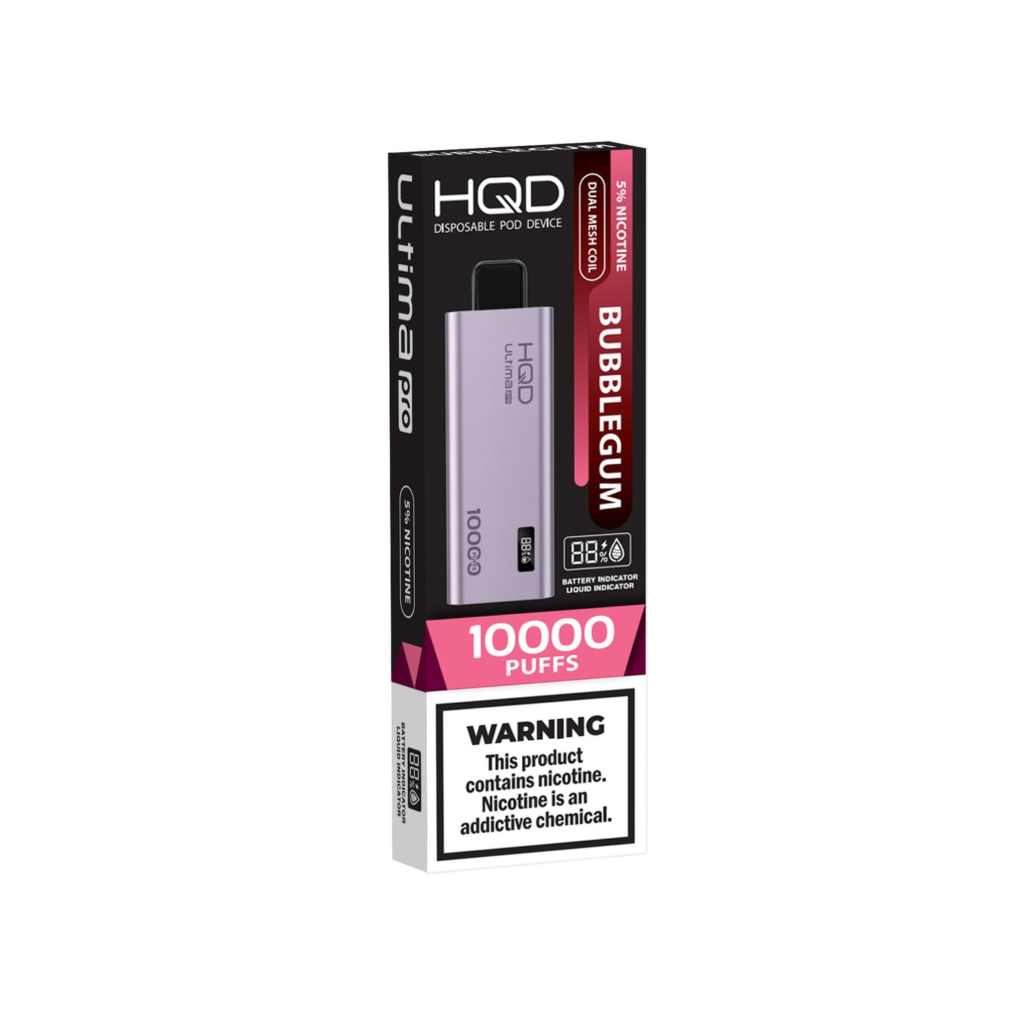 HQD Ultima Pro Bubblegum vape desechable 10000 puffs dual mesh pantalla inteligente batería recargable 650mAh vape sabor chicle comprar vape en CDMX vapes a domicilio CDMX entrega rápida Área Metropolitana