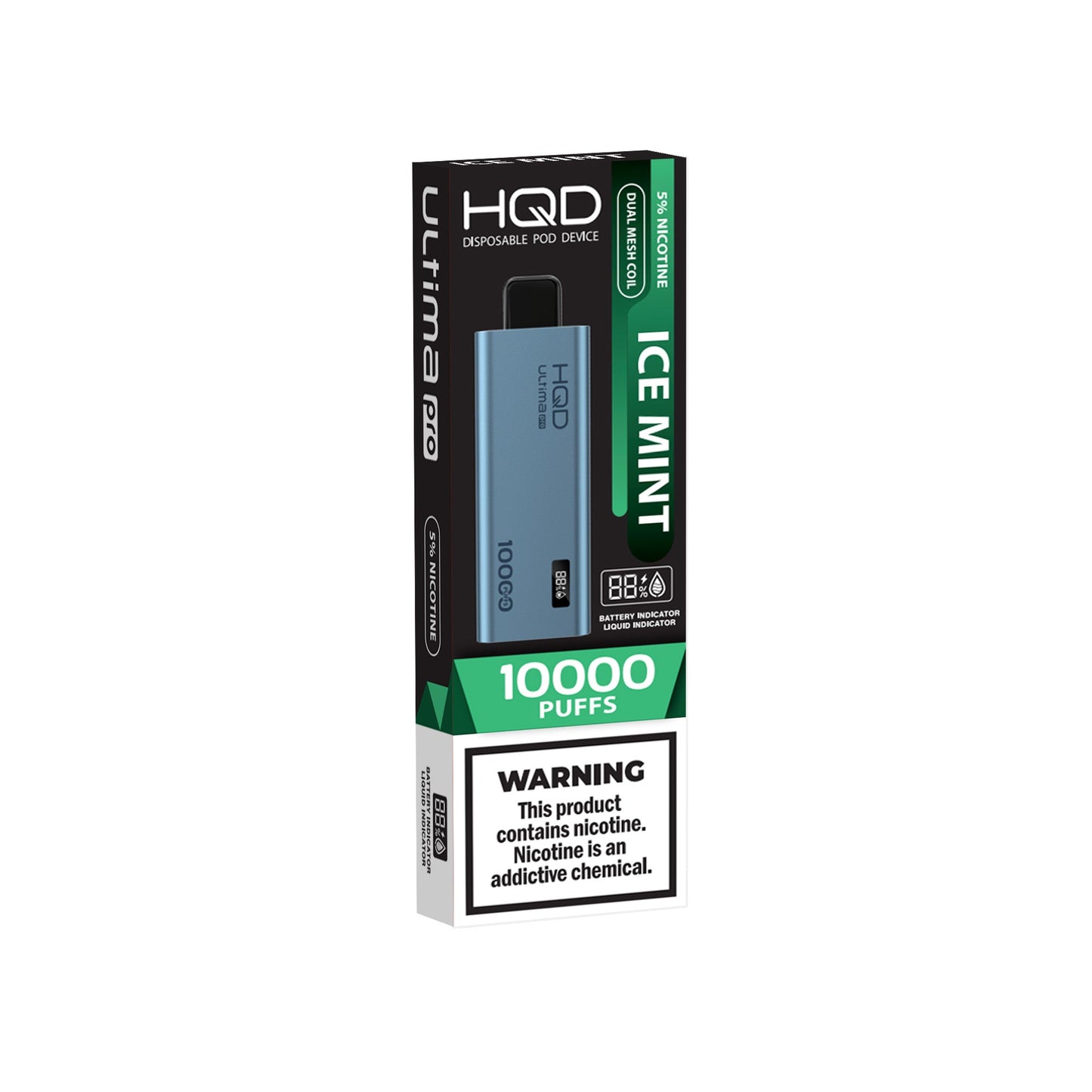 HQD Ultima Pro Ice Mint vape desechable 10000 puffs dual mesh pantalla inteligente batería recargable 650mAh vape sabor menta hielo comprar vape en CDMX vapes a domicilio CDMX Área Metropolitana