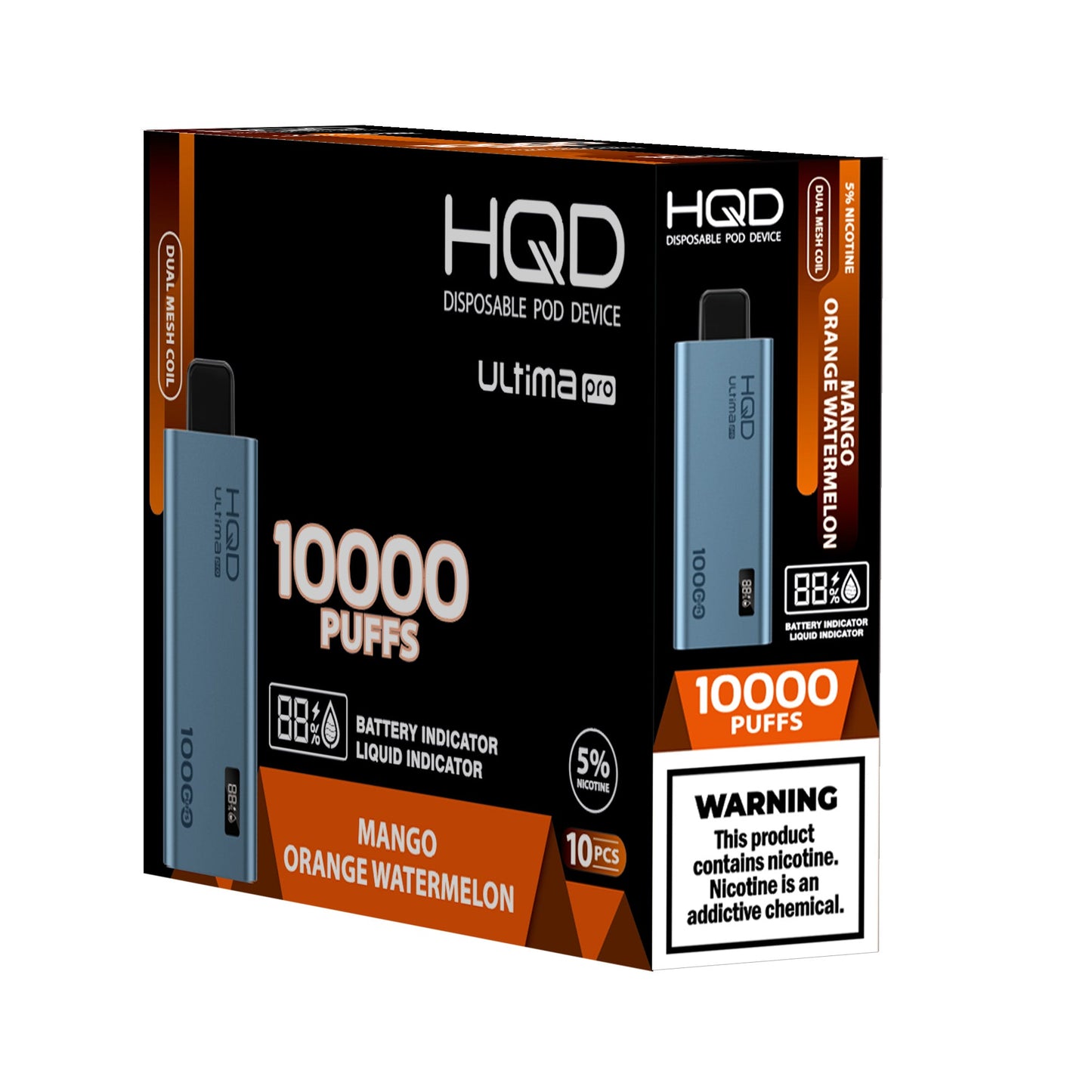 HQD Ultima Pro Mango Orange Watermelon vape desechable 10000 puffs dual mesh pantalla inteligente batería recargable 650mAh vape sabor mango naranja sandía comprar vape en CDMX vapes a domicilio CDMX Área Metropolitana
