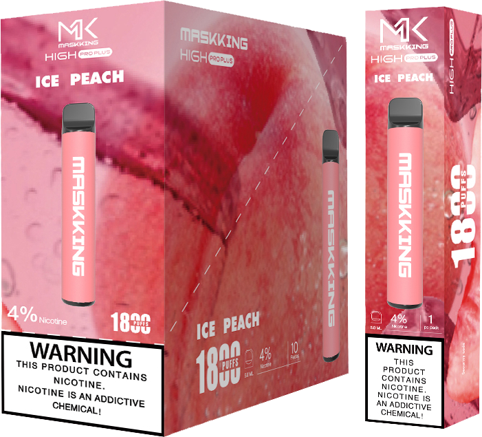 Maskking High Pro Plus Ice Peach durazno con hielo caja 10 vapes desechables 1,800 puffs 4% nicotina – entrega a domicilio CDMX