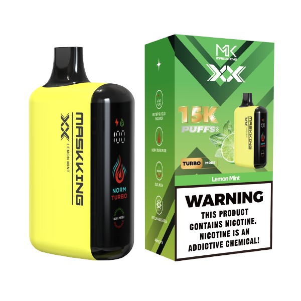 Maskking XX Lemon Mint limón menta vapeador desechable 15,000 puffs pantalla LED USB-C – entrega a domicilio CDMX