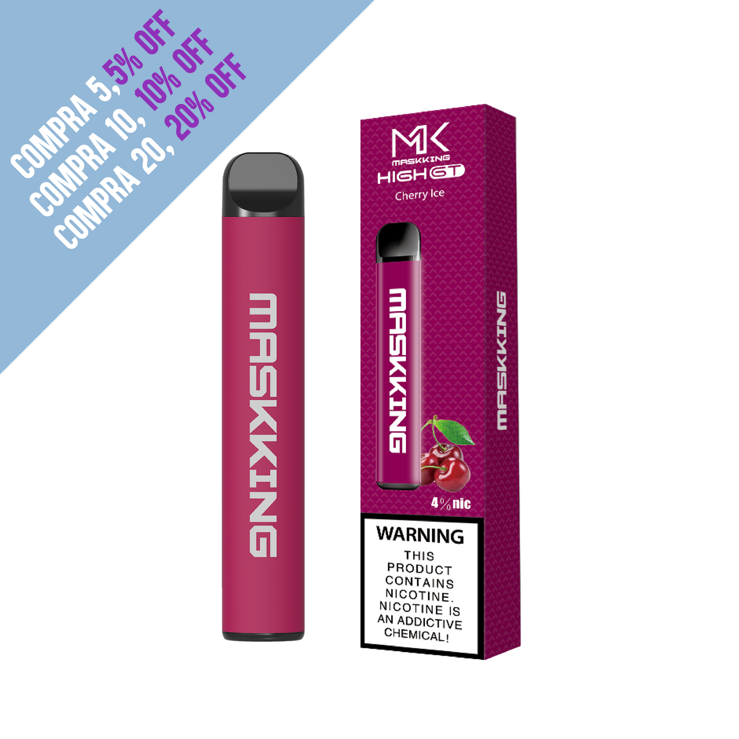 MK Maskking GT Cherry Ice vape desechable 500 hits nicotina 3% y 4% maskking original promo comprar vape en CDMX recíbelo rápido envío a domicilio CDMX y Área Metropolitana