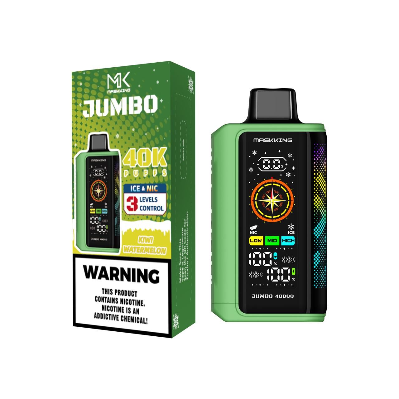 Maskking Jumbo Kiwi Watermelon kiwi sandía vape desechable 40,000 puffs pantalla LED USB-C – compra en México, entrega a domicilio CDMX