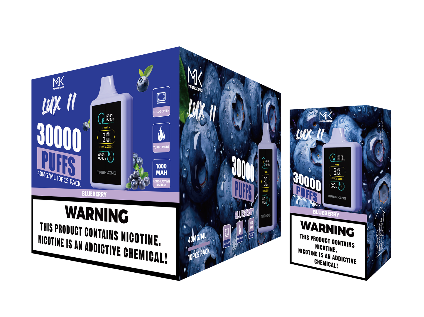Maskking Lux II Blueberry arándano caja 10 vapeadores 30,000 puffs pantalla full screen – compra en México entrega CDMX