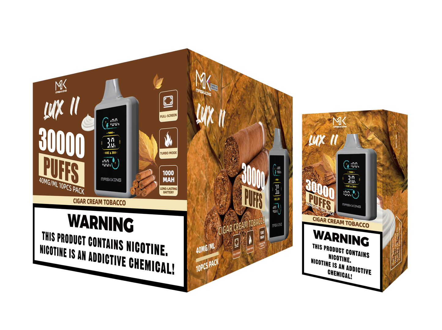 Maskking Lux II Cigar Cream Tobacco cigarro crema tabaco caja 10 vapeadores 30,000 puffs pantalla full screen – compra en México entrega CDMX