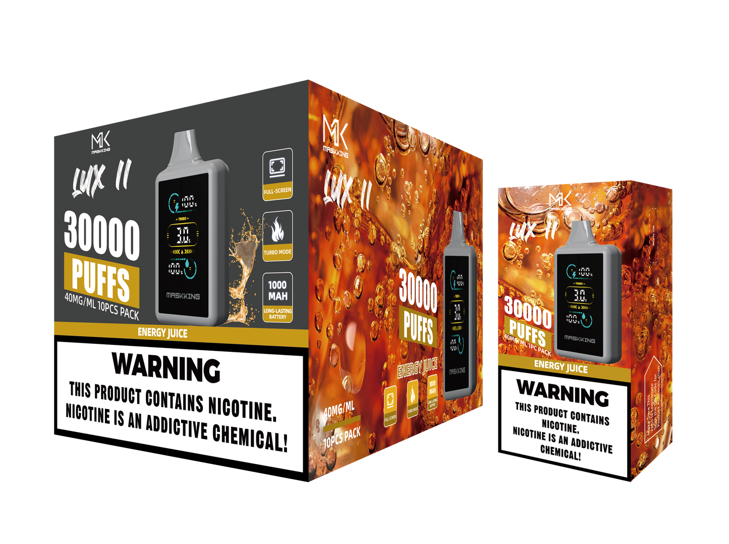 Maskking Lux II Energy Juice jugo energético caja 10 vapeadores 30,000 puffs pantalla full screen – compra en México entrega CDMX