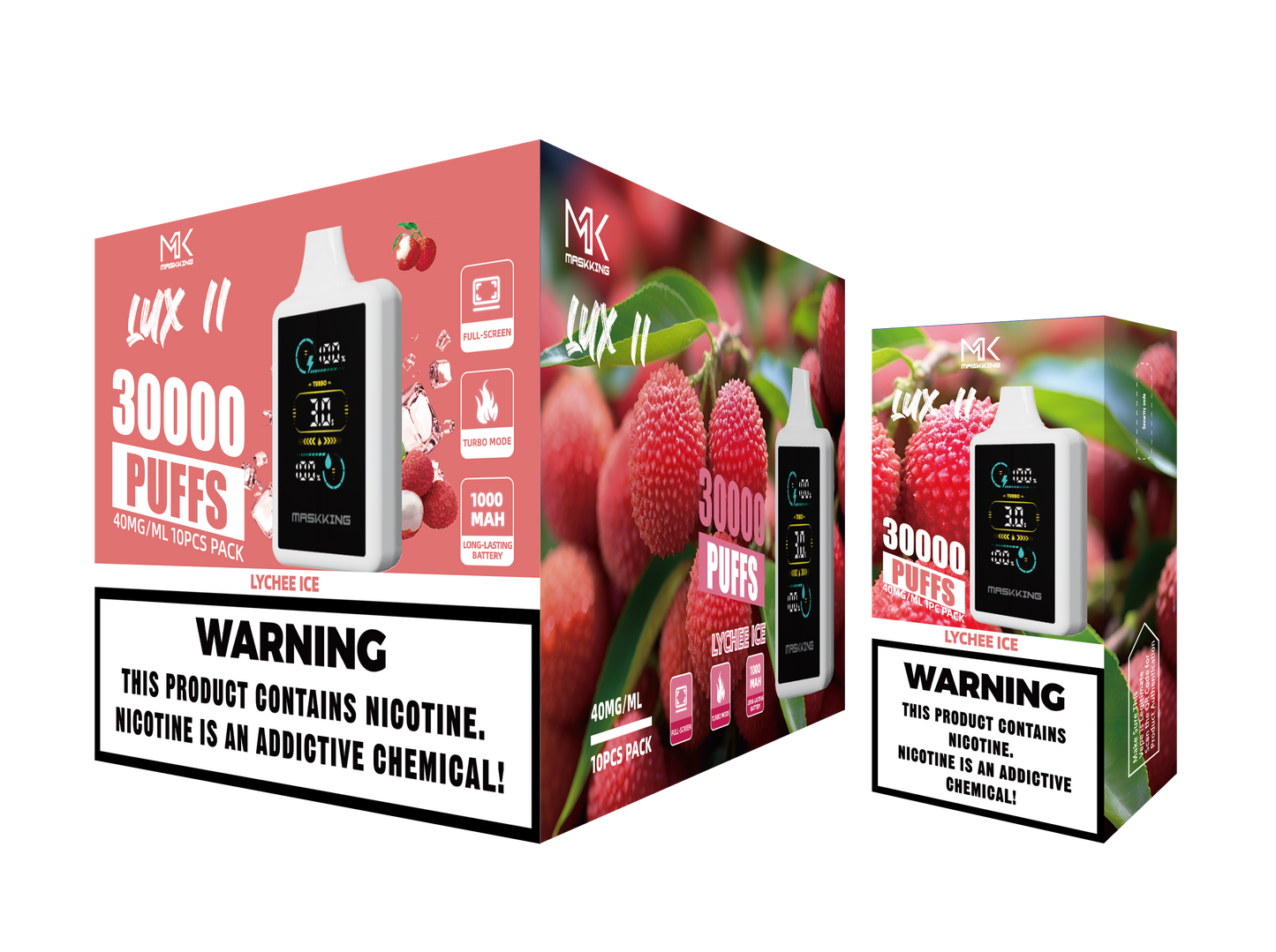 Maskking Lux II Lychee Ice lichi con hielo caja 10 vapeadores 30,000 puffs pantalla full screen – entrega a domicilio CDMX