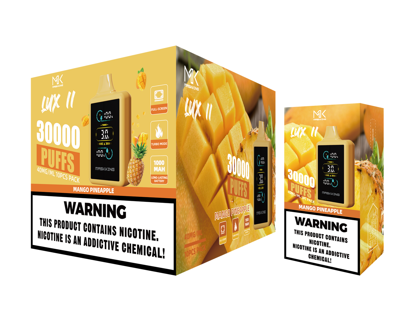 Maskking Lux II Mango Pineapple mango piña caja 10 vapeadores 30,000 puffs pantalla full screen – envío express CDMX