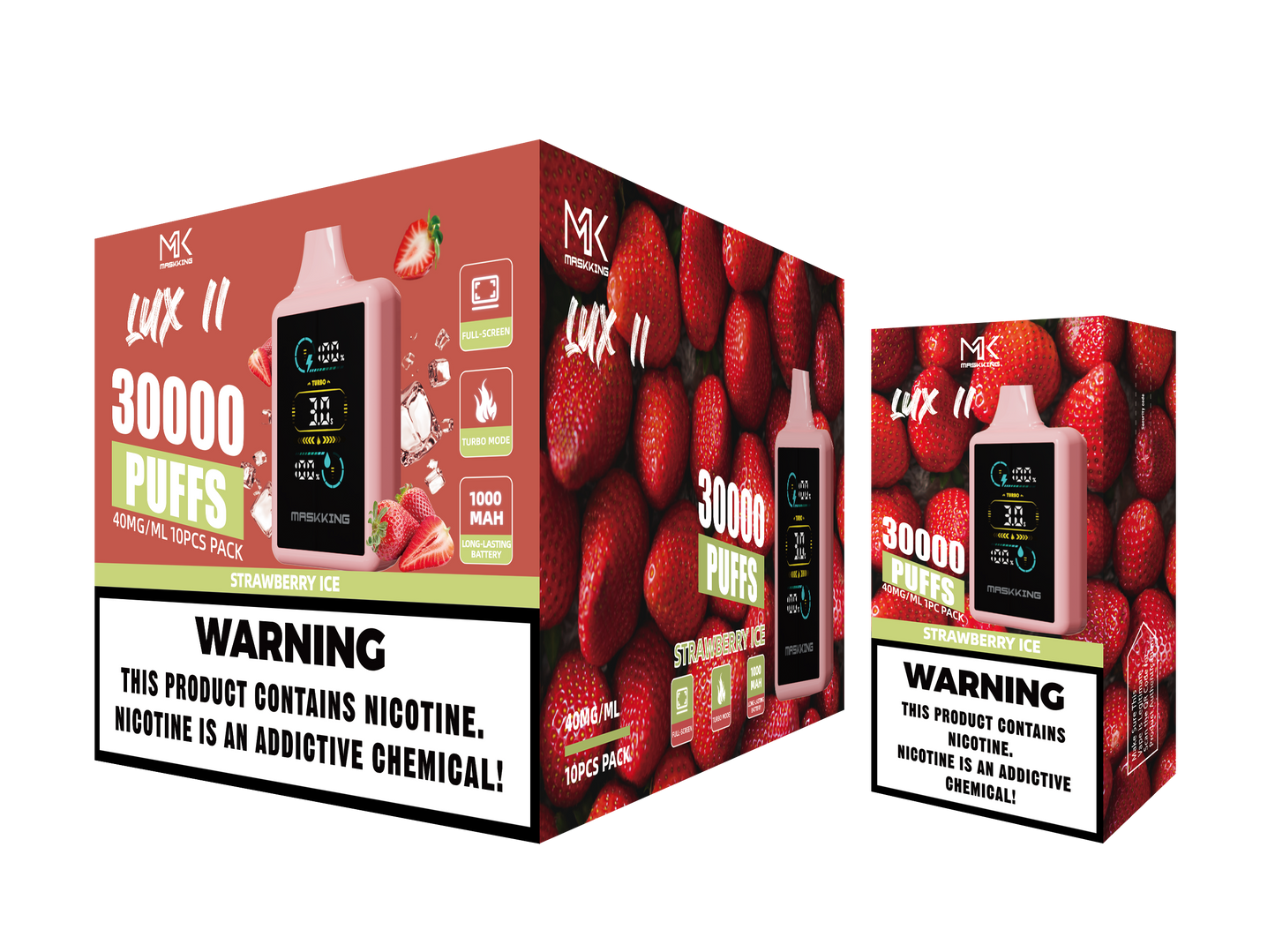 Maskking Lux II Strawberry Ice fresa con hielo caja 10 vapeadores 30,000 puffs pantalla full screen – compra en México entrega CDMX