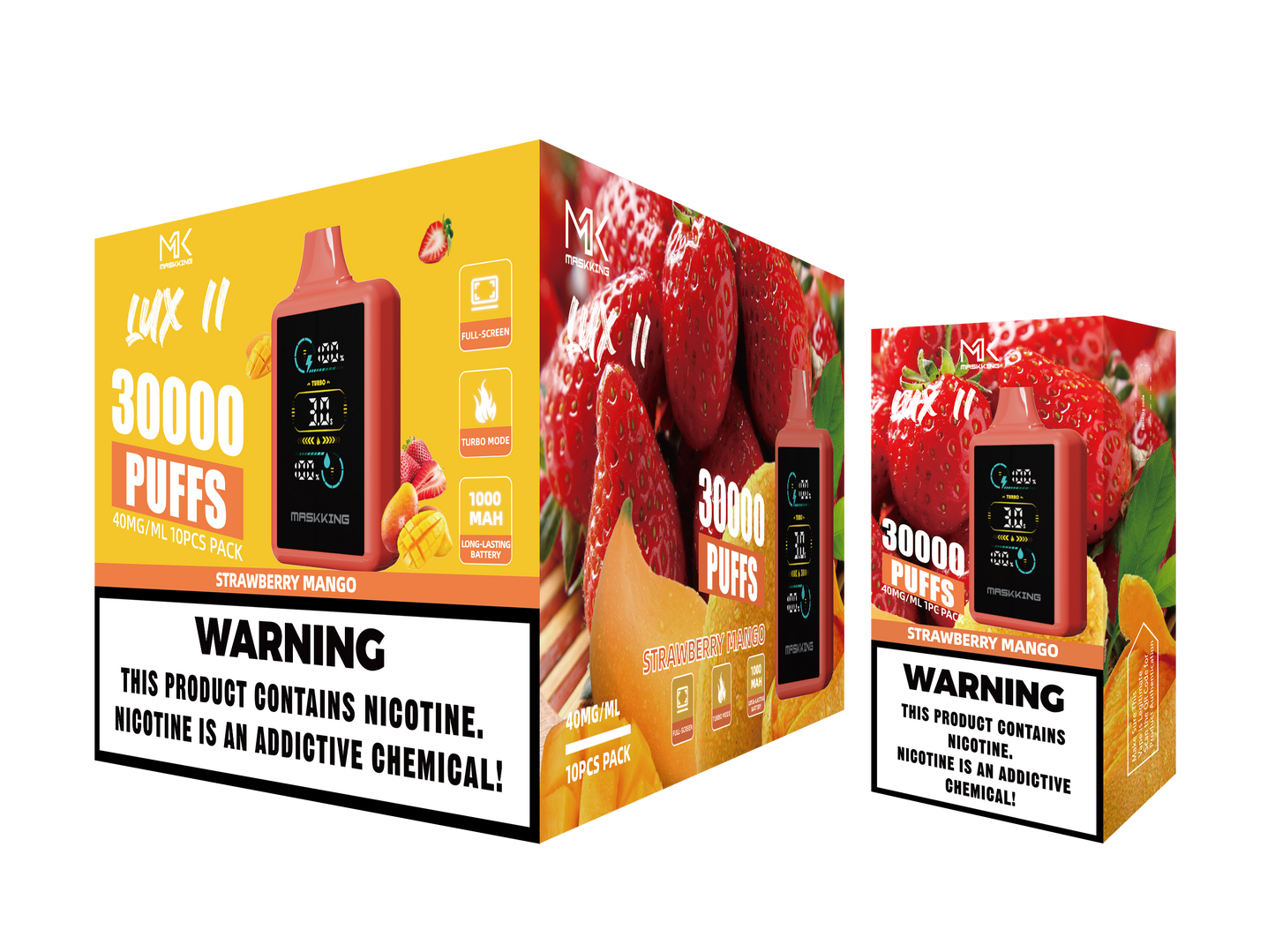 Maskking Lux II Strawberry Mango fresa mango caja 10 vapeadores 30,000 puffs pantalla full screen – caja 10 unidades México
