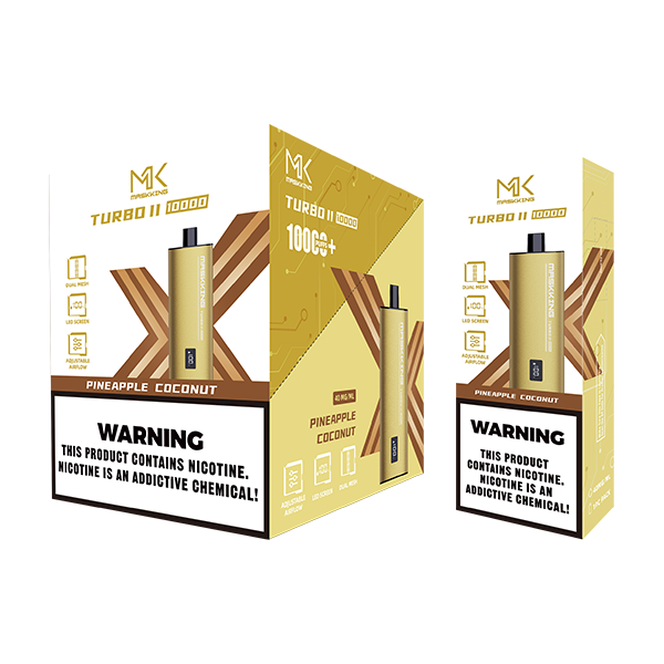 Maskking Turbo II Pineapple Coconut piña coco caja 10 vapes recargables 10,000 puffs pantalla airflow – compra en México entrega CDMX