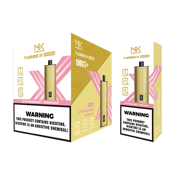 Maskking Turbo II Strawberry Banana fresa plátano caja 10 vapes recargables 10,000 puffs pantalla airflow – entrega a domicilio CDMX