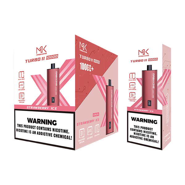 Maskking Turbo II Strawberry Ice fresa con hielo caja 10 vapes recargables 10,000 puffs pantalla airflow – caja 10 unidades México