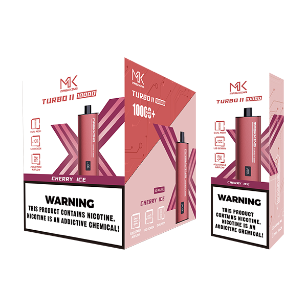 Maskking Turbo II Cherry Ice cereza con hielo caja 10 vapes recargables 10,000 puffs pantalla airflow – envío express CDMX