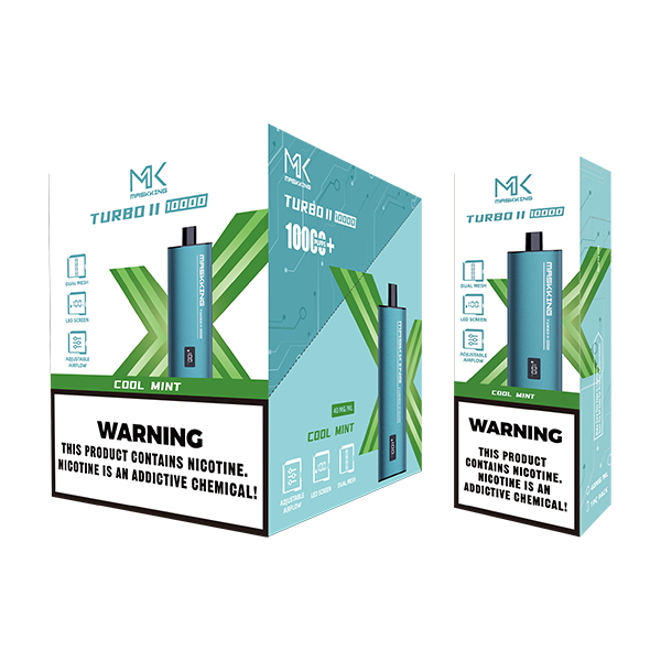 Maskking Turbo II Cool Mint menta fría caja 10 vapes recargables 10,000 puffs pantalla airflow – entrega a domicilio CDMX