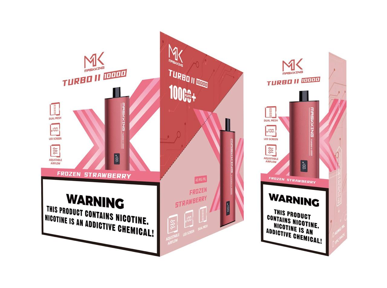 Maskking Turbo II Frozen Strawberry fresa helada caja 10 vapes recargables 10,000 puffs pantalla airflow – compra en México entrega CDMX