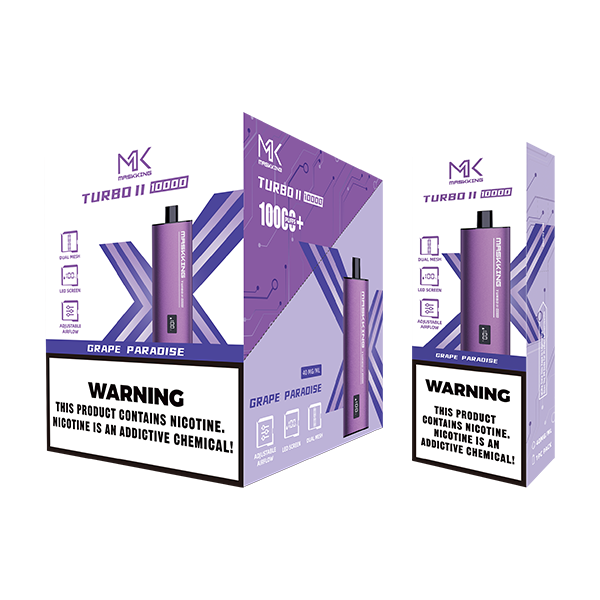 Maskking Turbo II Grape Paradise uva paraíso caja 10 vapes recargables 10,000 puffs pantalla airflow – compra en México entrega CDMX