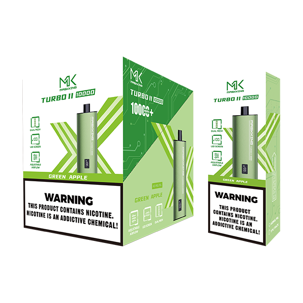 Maskking Turbo II Green Apple manzana verde caja 10 vapes recargables 10,000 puffs pantalla airflow – TiendasVM México