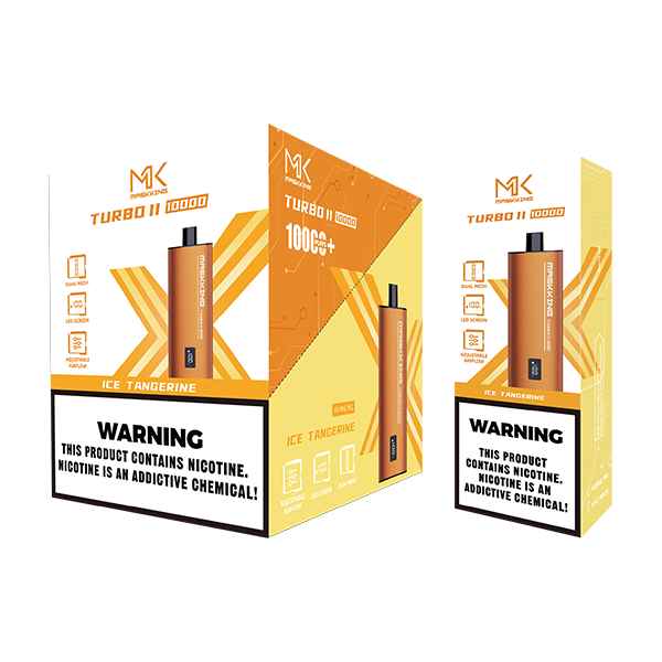 Maskking Turbo II Ice Tangerine tangerina con hielo caja 10 vapes recargables 10,000 puffs pantalla airflow – entrega a domicilio CDMX