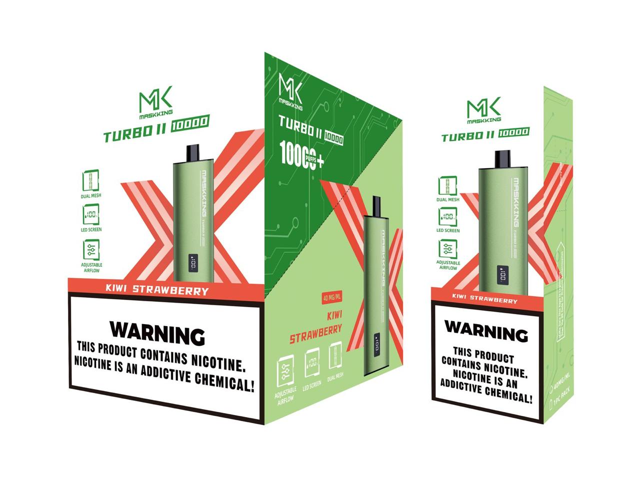 Maskking Turbo II Kiwi Strawberry kiwi fresa caja 10 vapes recargables 10,000 puffs pantalla airflow – entrega a domicilio CDMX