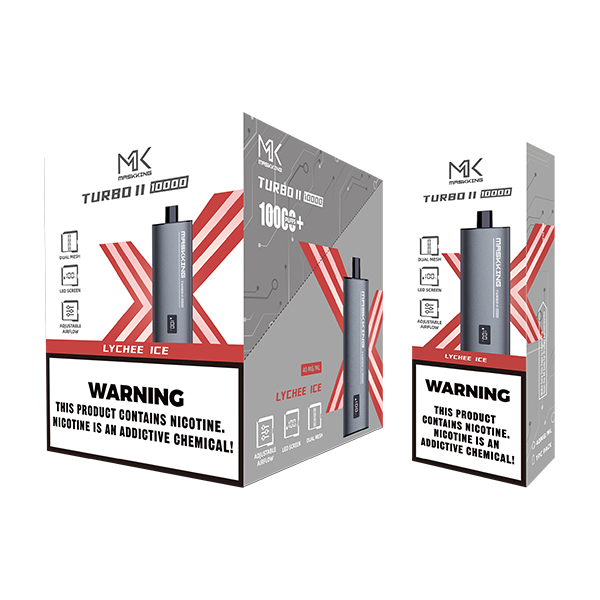 Maskking Turbo II Lychee Ice lichi con hielo caja 10 vapes recargables 10,000 puffs pantalla airflow – TiendasVM México