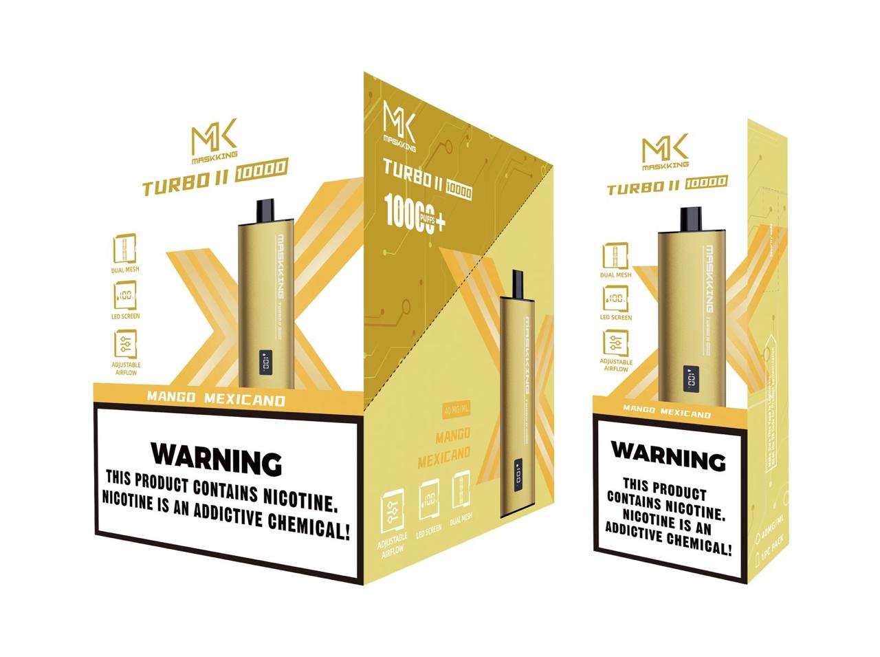 Maskking Turbo II Mango Mexicano mango mexicano caja 10 vapes recargables 10,000 puffs pantalla airflow – TiendasVM México