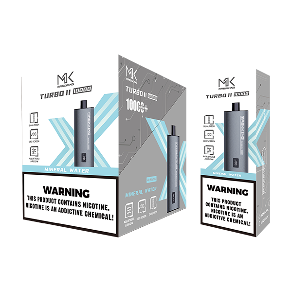 Maskking Turbo II Mineral Water agua mineral caja 10 vapes recargables 10,000 puffs pantalla airflow – entrega a domicilio CDMX
