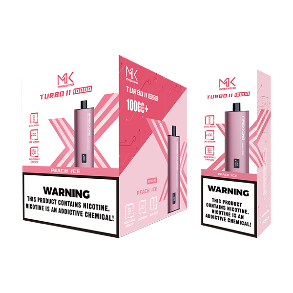 Maskking Turbo II Peach Ice durazno con hielo caja 10 vapes recargables 10,000 puffs pantalla airflow – caja 10 unidades México