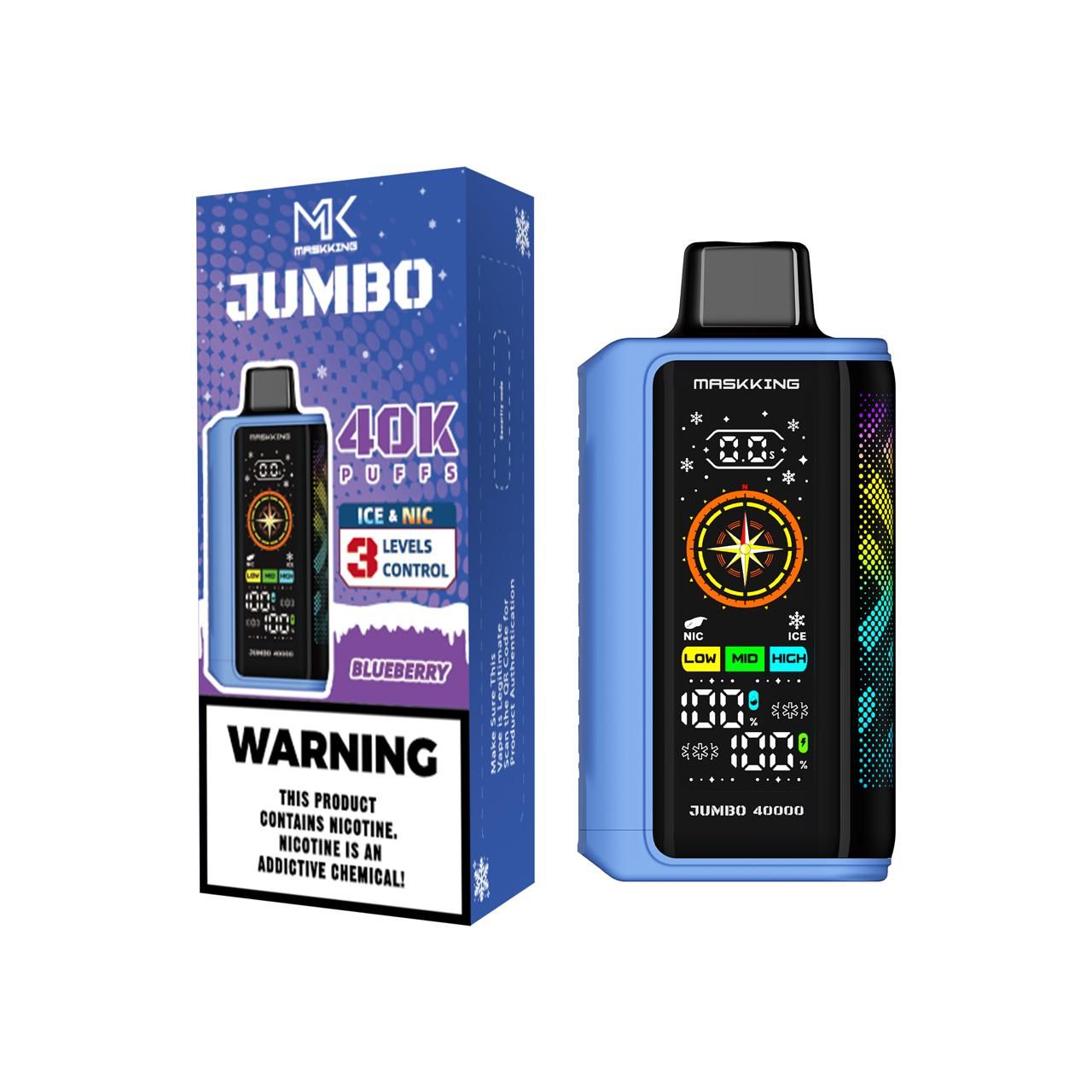 Maskking Jumbo Blueberry arándano vapeador desechable 40,000 puffs pantalla LED recargable USB-C – envío express CDMX