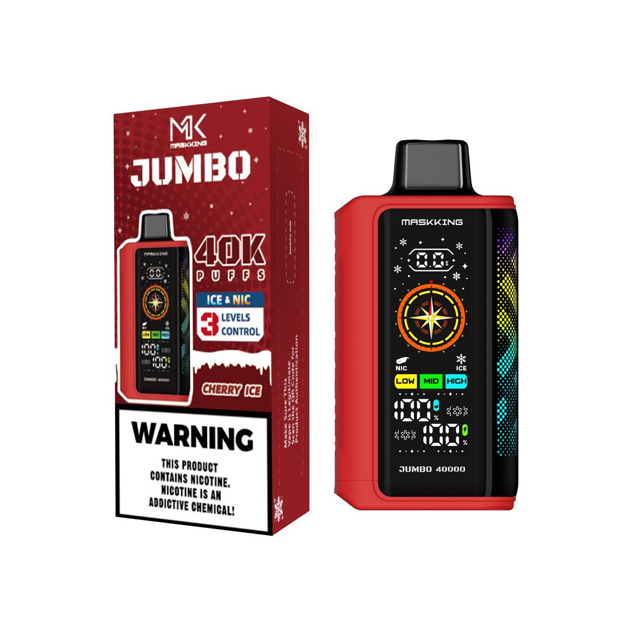Maskking Jumbo Cherry Ice cereza hielo vapeador desechable 40,000 puffs pantalla LED USB-C – entrega a domicilio CDMX