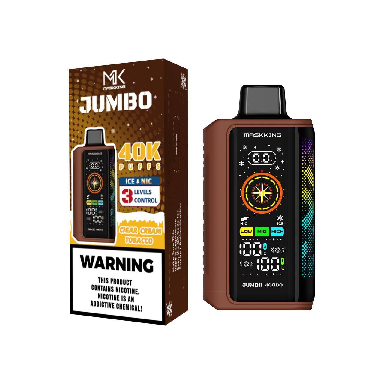 Maskking Jumbo Cigar Cream Tobacco tabaco cremoso vapeador desechable 40,000 puffs pantalla LED – compra en México, entrega CDMX