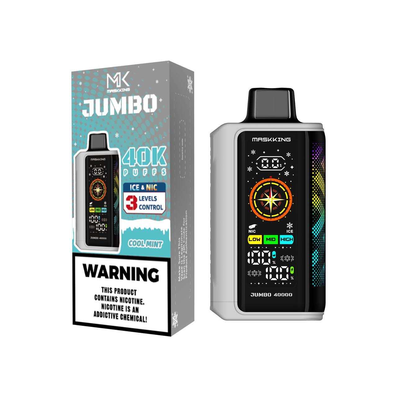 Maskking Jumbo Cool Mint menta fría vape desechable 40,000 puffs pantalla inteligente recargable USB-C – compra vapes México, entrega CDMX