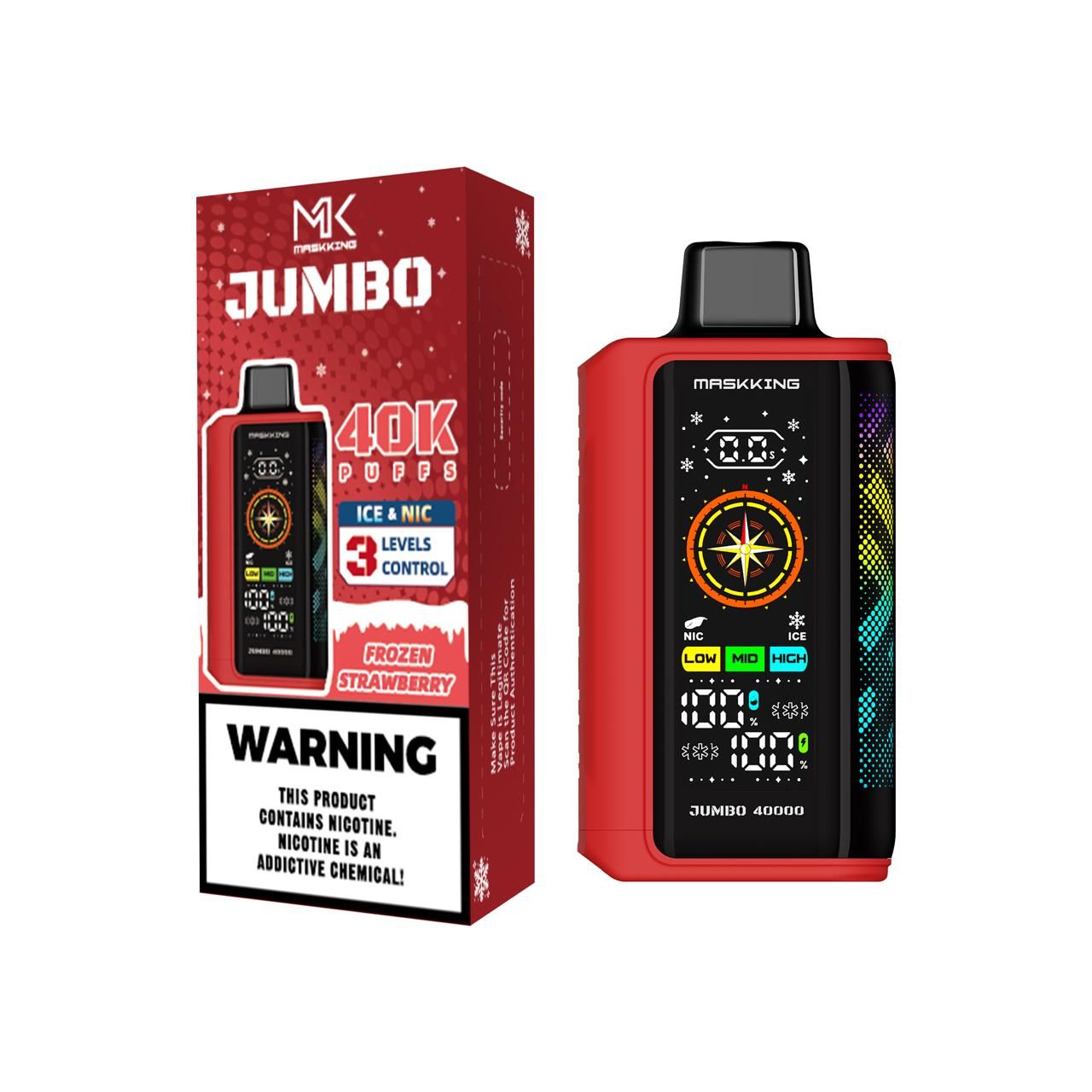 Maskking Jumbo Frozen Strawberry fresa congelada vapeador desechable 40,000 puffs pantalla LED recargable – compra en México