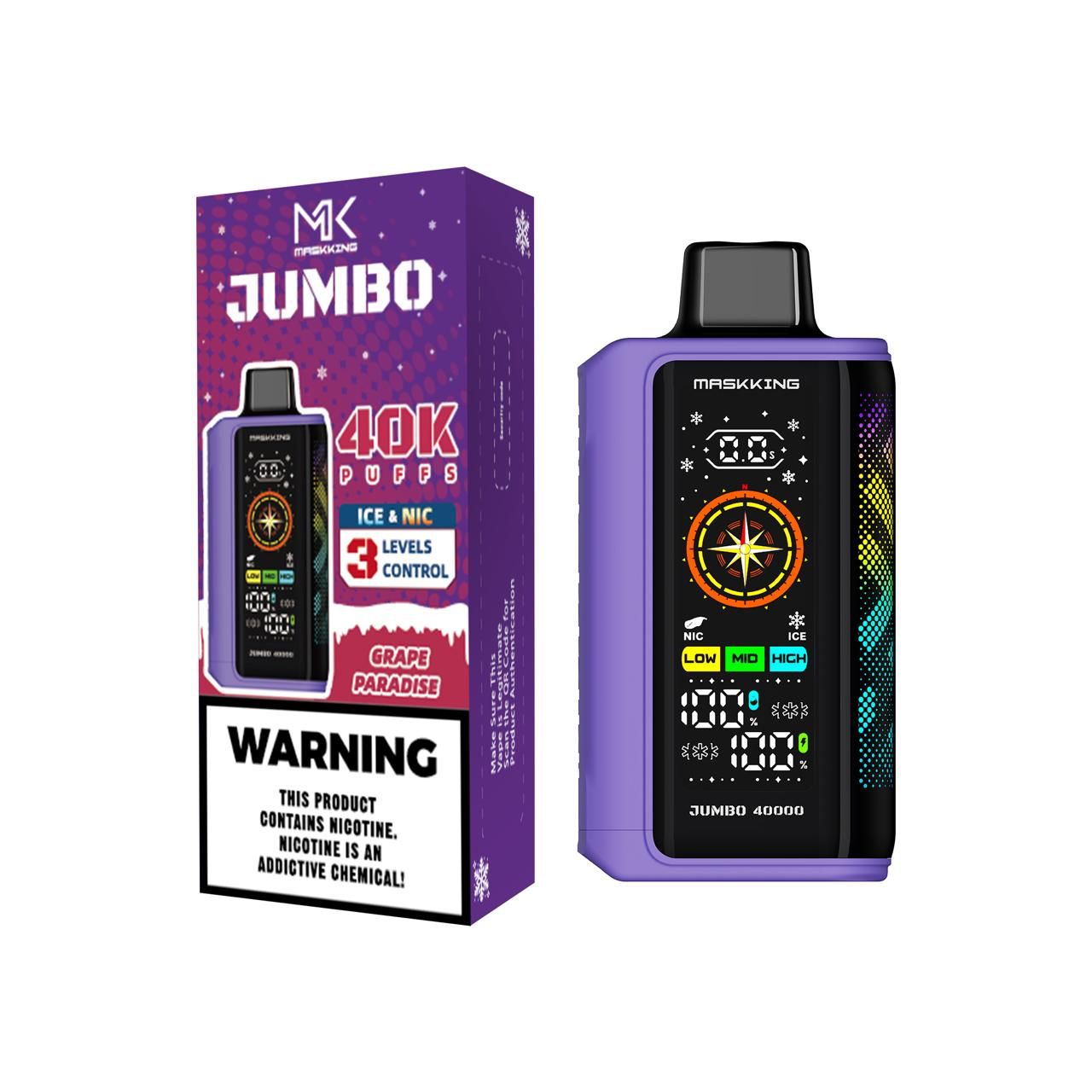 Maskking Jumbo Grape Paradise uva vapeador desechable 40,000 puffs pantalla LED recargable USB-C – compra en México, entrega CDMX