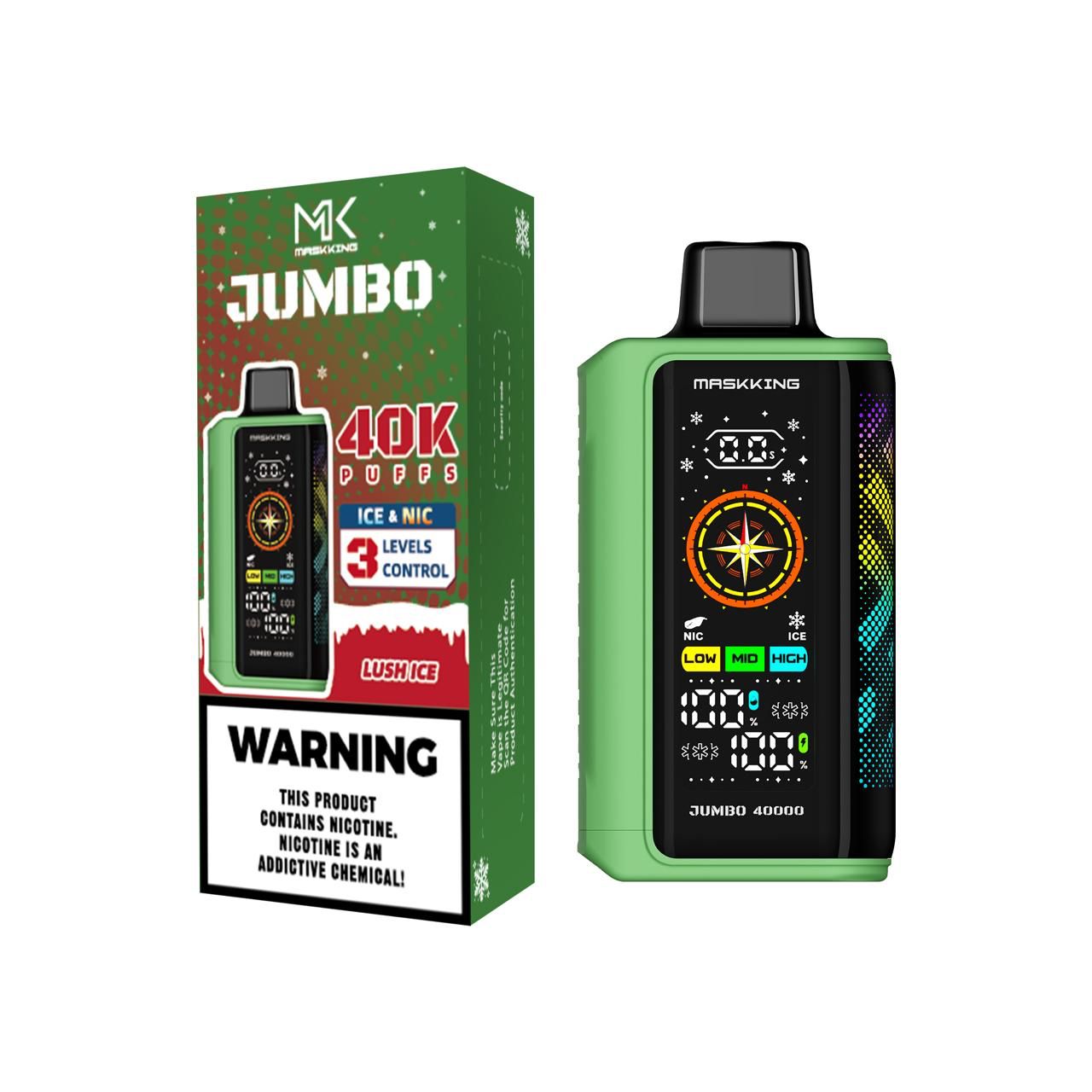Maskking Jumbo Lush Ice sandía hielo vape desechable 40,000 puffs pantalla inteligente recargable USB-C – compra vapeadores México