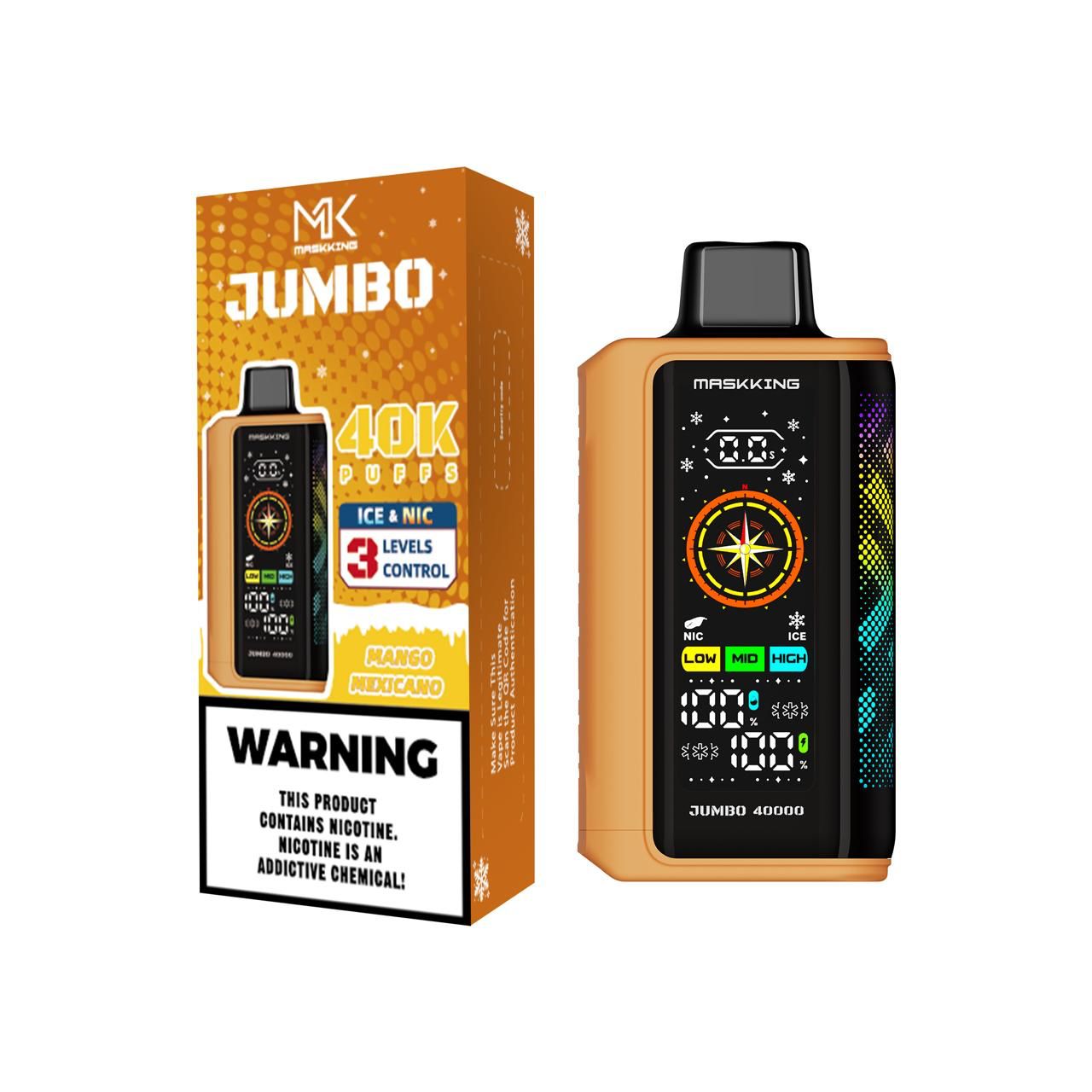 Maskking Jumbo Mango Mexicano vapeador desechable 40,000 puffs pantalla LED recargable USB-C – compra en México, entrega CDMX