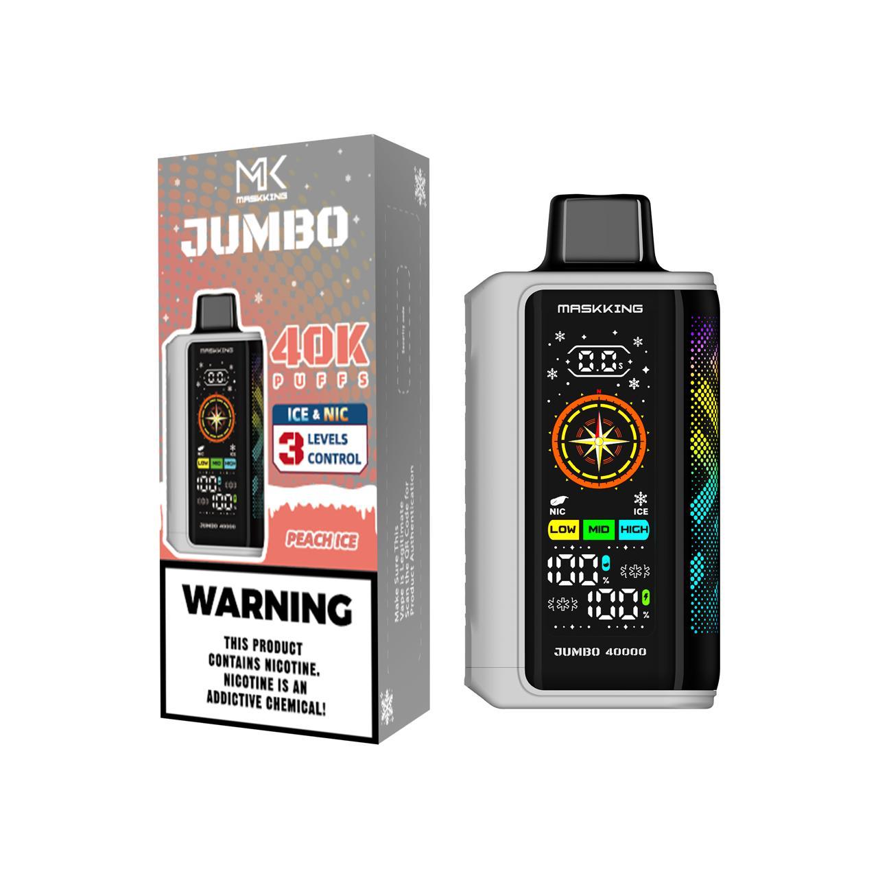Maskking Jumbo Peach Ice durazno hielo vape desechable 40,000 puffs pantalla inteligente recargable – compra en México, entrega CDMX