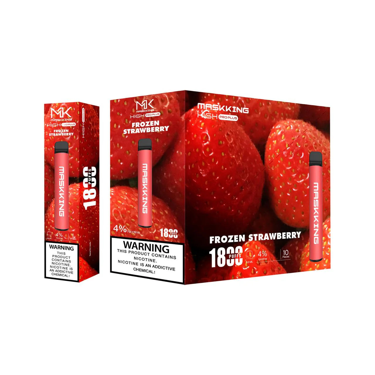 Maskking High Pro Plus Frozen Strawberry fresa helada caja 10 vapes desechables 1,800 puffs 4% nicotina – TiendasVM México