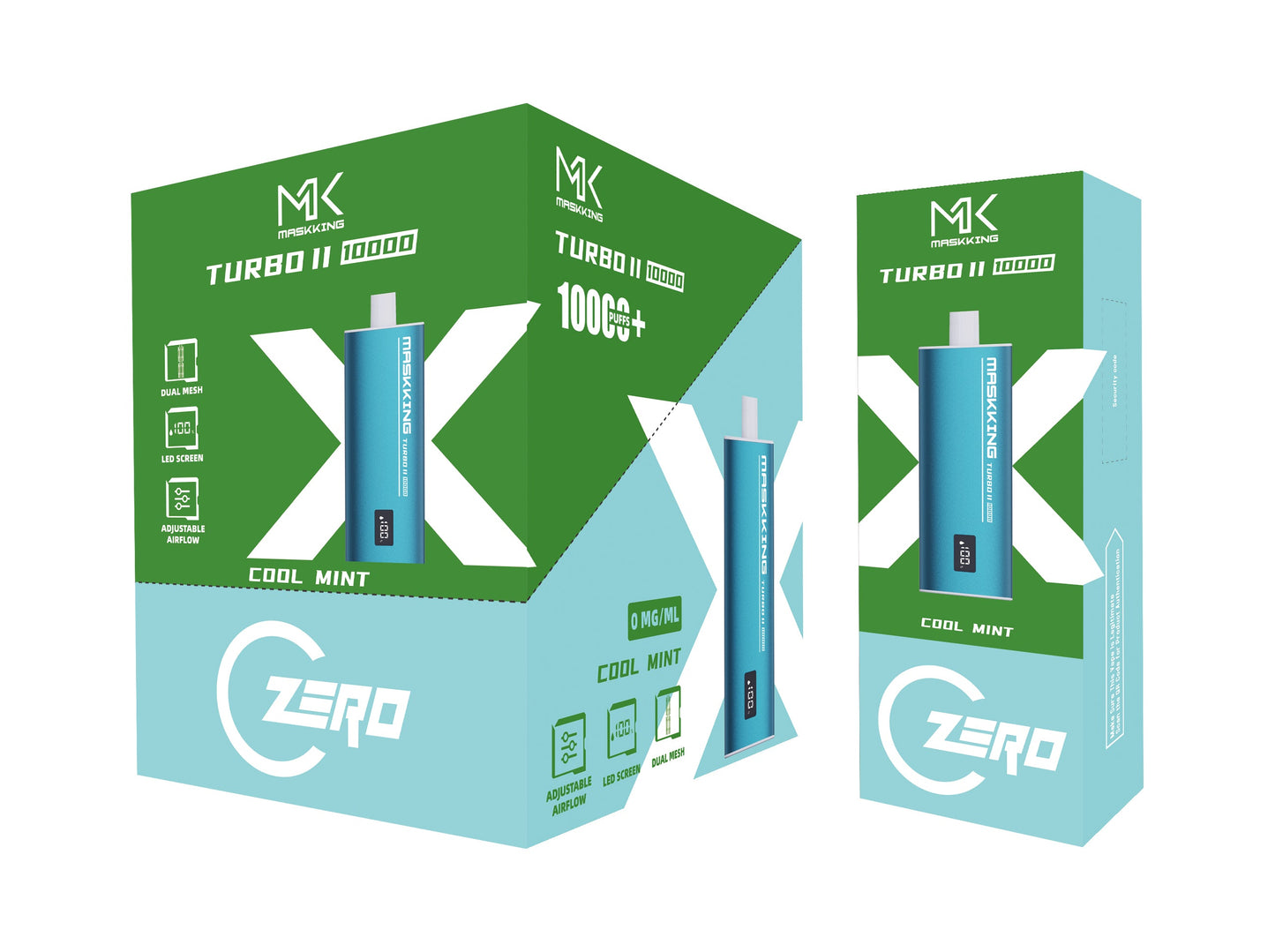 Maskking Turbo II Zero Cool Mint menta fría caja 10 vapes recargables 10,000 puffs 0% nicotina – envío express CDMX