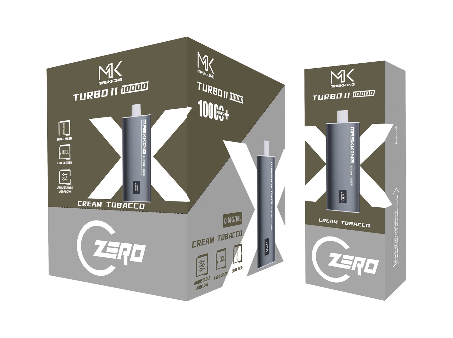 Maskking Turbo II Zero Cream Tobacco tabaco cremoso caja 10 vapes recargables 10,000 puffs 0% nicotina – entrega a domicilio CDMX