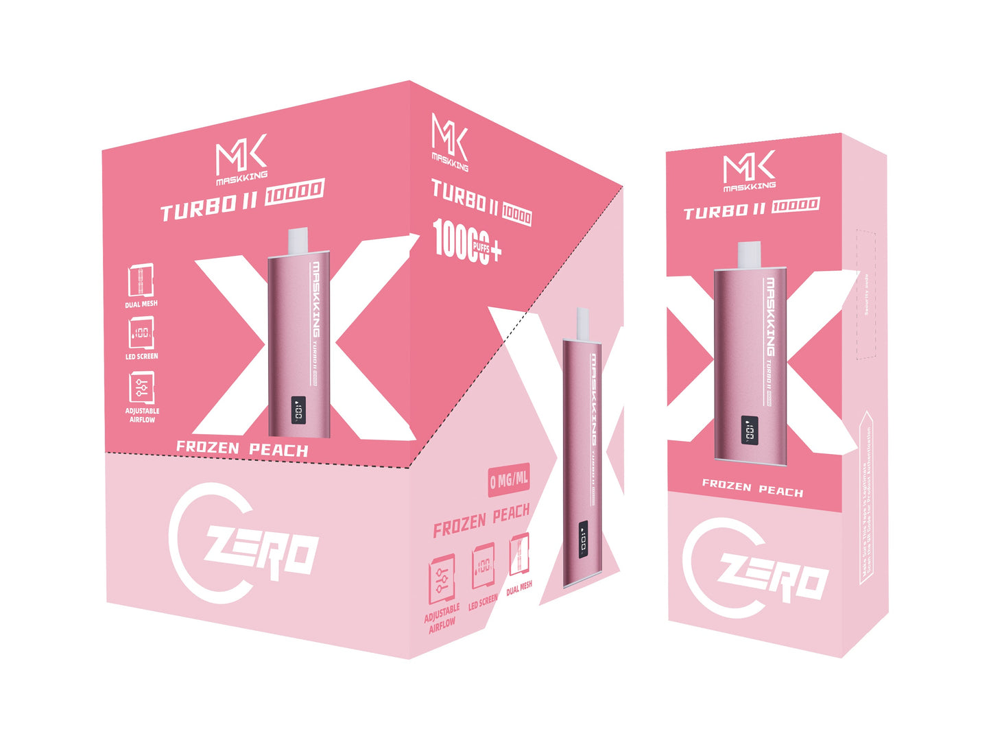 Maskking Turbo II Zero Frozen Peach durazno helado caja 10 vapes recargables 10,000 puffs 0% nicotina – entrega a domicilio CDMX