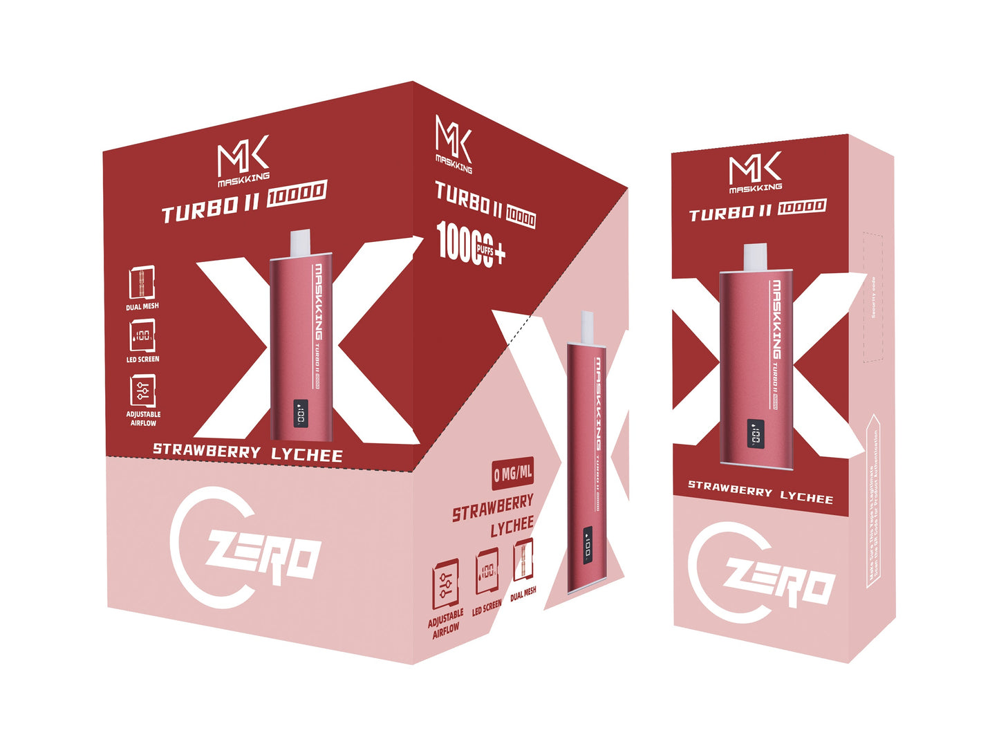 Maskking Turbo II Zero Strawberry Lychee fresa lichi caja 10 vapes recargables 10,000 puffs 0% nicotina – TiendasVM México