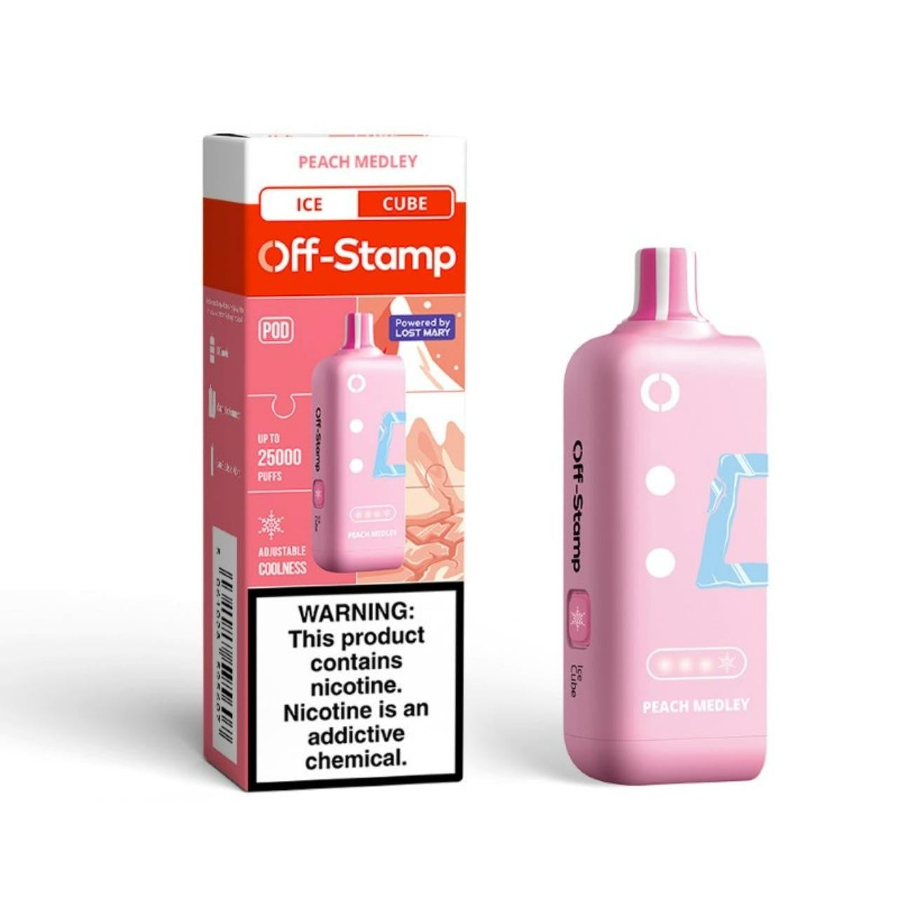 OS Off Stamp Ice Cube Peach Medley vape desechable 25K 25000 puffs sabor mezcla de durazno envío express a domicilio en CDMX