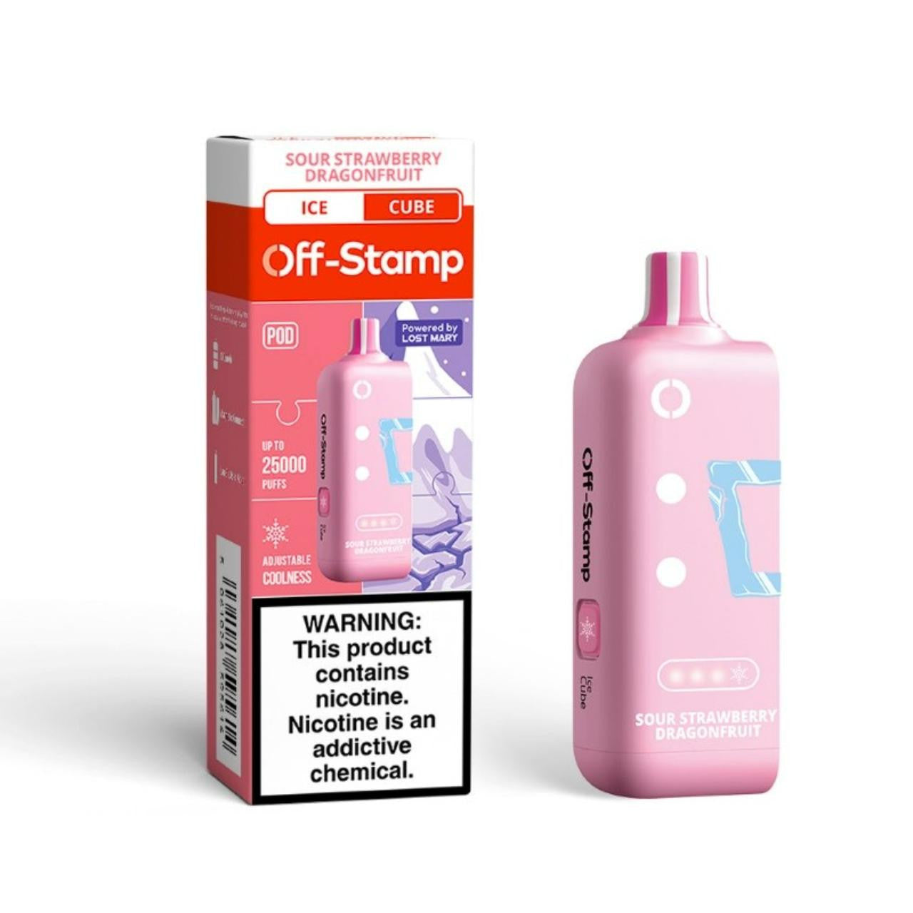 OS Off Stamp Ice Cube Strawberry Dragon Fruit vape desechable 25K 25000 puffs sabor fresa con pitaya envío express a domicilio en CDMX